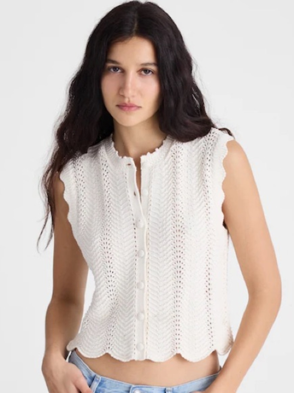 Madewell Wavy-Knit Button-Front Shell Top